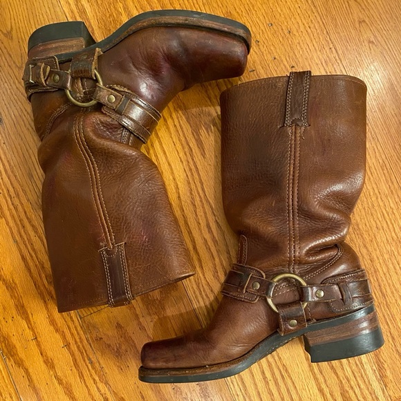 Vintage Frye Harness Biker Boots Brown
